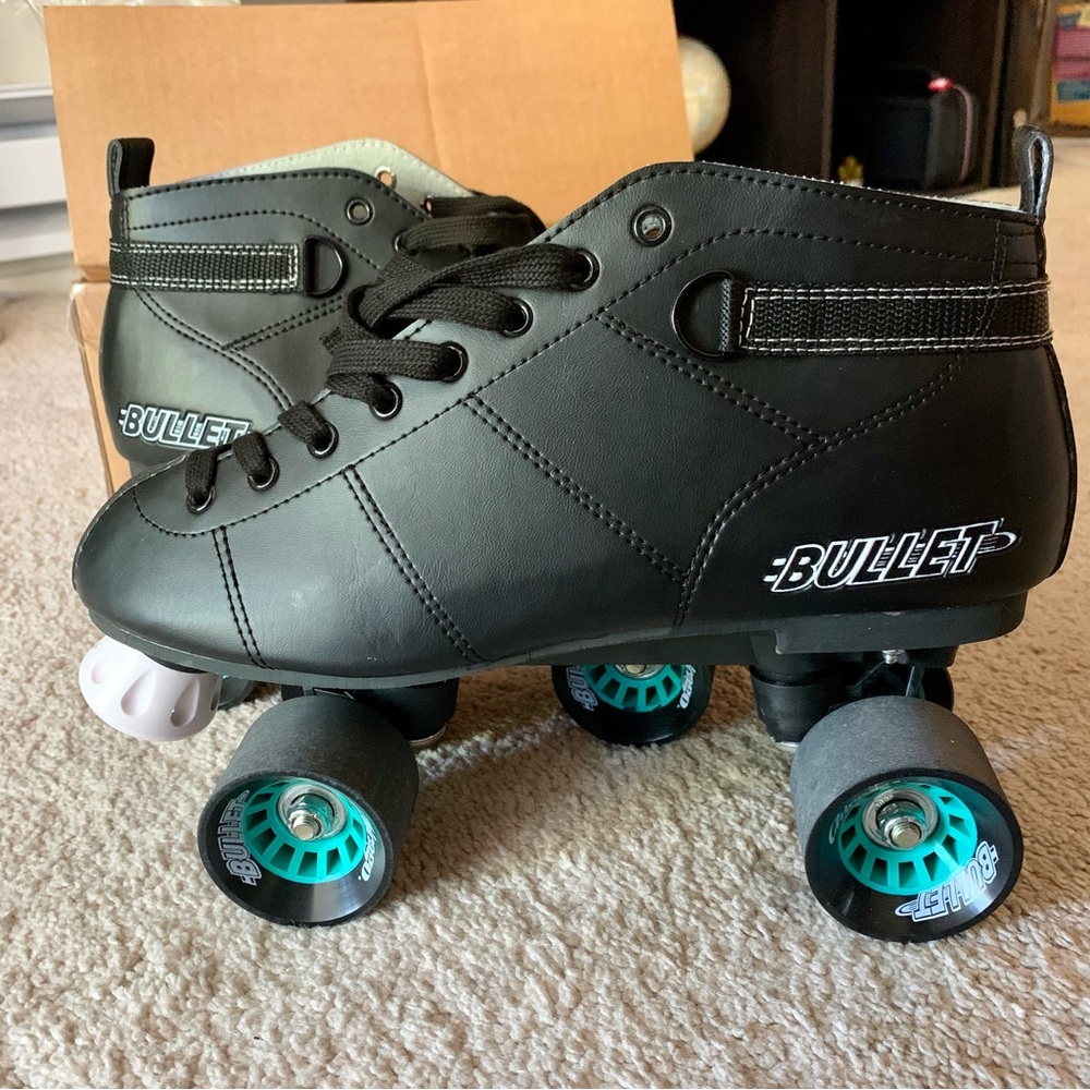 SOLD -Chicago Bullet Black Roller Skates with Stoppers - Size 10 Men or 12 Women